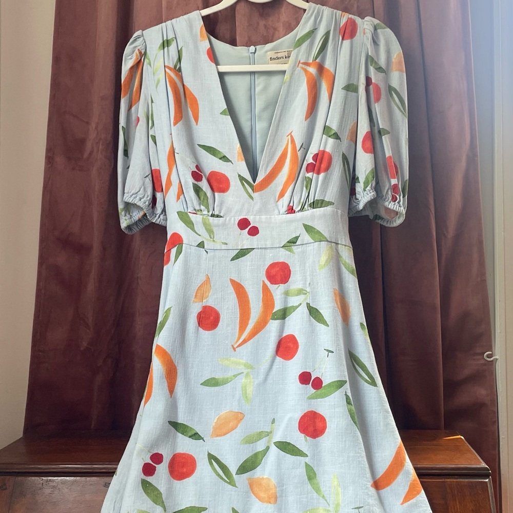Finders Keepers Blue Fruit and Vegetable Mini Dress